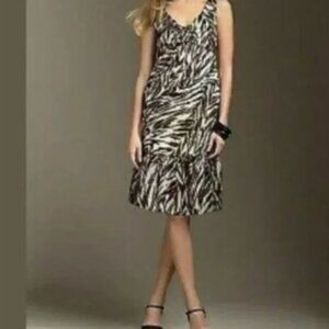 Talbots Empire Waist Ruffle Hem Animal Print Sleeveless Midi Dress Cotton Size 8